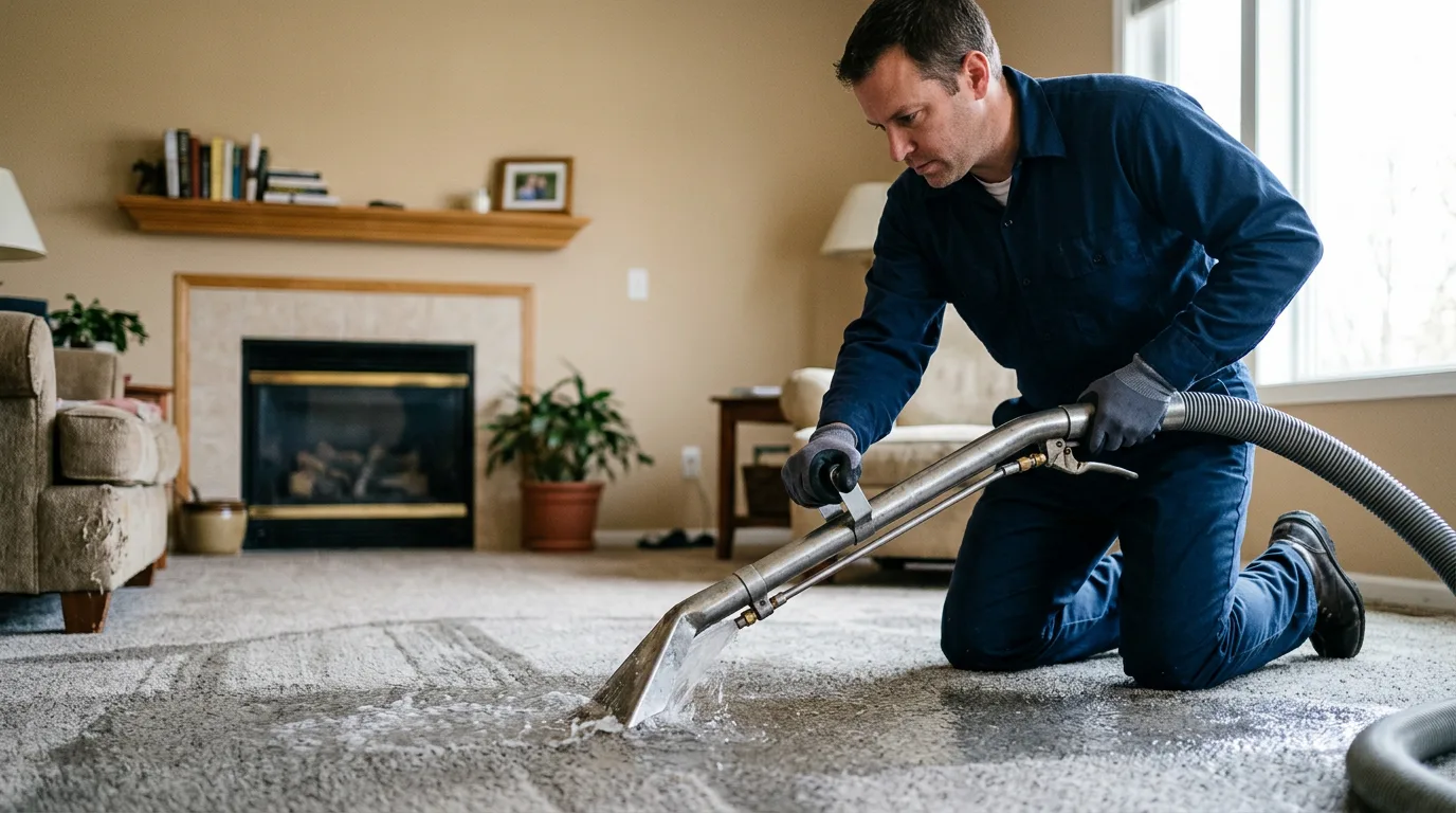 Water damage restoration technician working near Beckemeyer, IL